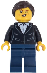 Wild West Train Bandit - Female, Black Jacket over White Shirt, Dark Blue Legs, Dark Brown Ponytail adp193