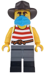Wild West Train Bandit - Male, White Tank Top with Red Stripes, Dark Bluish Gray Legs with Black Boots, Dark Azure Bandana, Dark Brown Fedora adp194