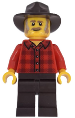 Wild West Train Stable Hand - Male, Red Plaid Flannel Shirt, Dark Brown Legs and Fedora adp195