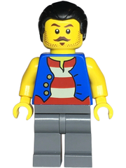 Pirate - Male, Blue Vest, Dark Bluish Gray Legs, Black Hair with Short Ponytail bdp147
