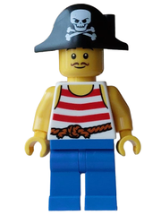 Pirate - Male, White Tank Top with Red Stripes, Blue Legs, Black Bicorne Hat with Skull and Crossbones bdp263