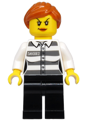 Police - Jail Prisoner 50382 Prison Stripes, Female, Black Legs, Scowl with Peach Lips, Orange Ponytail cty1129