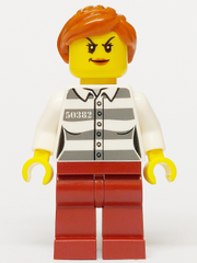 Police - Jail Prisoner 50382 Prison Stripes, Female, Dark Red Legs, Scowl with Peach Lips, Orange Ponytail cty1275