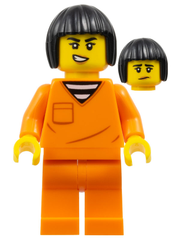 Police - City Jail Prisoner Female, Orange Prison Jumpsuit, Black Bob Cut Hair Short cty1704