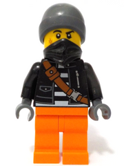 Police - City Bandit Crook Male, Black Jacket, Orange Legs, Dark Bluish Gray Beanie, Black Bandana cty1737