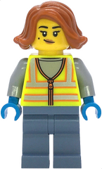 Scrapyard Worker - Female, Neon Yellow Safety Vest with Reflective Stripes, Sand Blue Legs, Dark Orange Hair, Beauty Mark cty1859