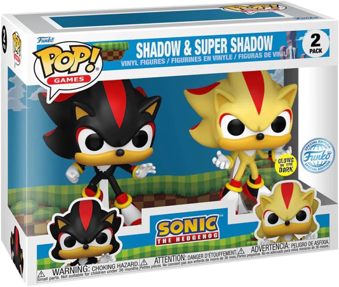 Funko Pop! Games: Sonic The Hedgehog - Shadow & Super Shadow (Glow in The Dark Special Edition) 2-Pack