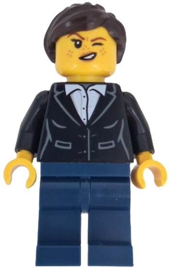Wild West Train Bandit - Female, Black Jacket over White Shirt, Dark Blue Legs, Dark Brown Ponytail adp193