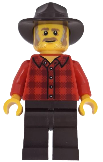Wild West Train Stable Hand - Male, Red Plaid Flannel Shirt, Dark Brown Legs and Fedora adp195