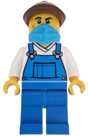 Wild West Train Stable Hand - Male, Blue Overalls, Blue Legs, Dark Azure Bandana, Reddish Brown Flat Cap adp196