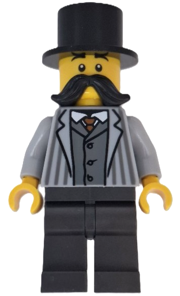 Wild West Train Passenger - Male, Light Bluish Gray Striped Jacket, Pearl Dark Gray Legs, Black Moustache and Top Hat adp198