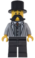 Wild West Train Passenger - Male, Light Bluish Gray Striped Jacket, Pearl Dark Gray Legs, Black Moustache and Top Hat adp198