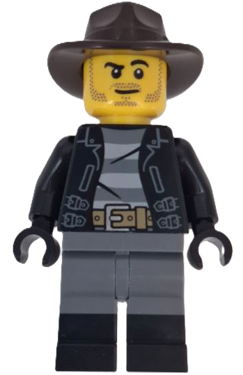 Wild West Train Cowboy - Male, Black Jacket, Dark Bluish Gray Legs with Black Boots, Dark Brown Fedora adp199