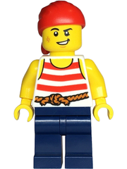 Pirate - Male, White Shirt with Red Stripes, Dark Blue Legs, Red Bandana bdp144