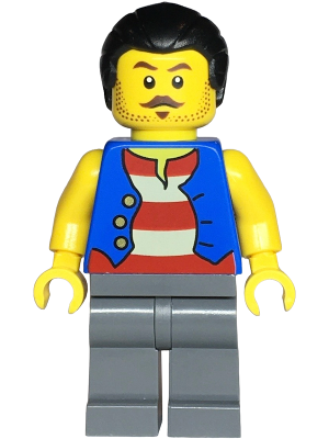Pirate - Male, Blue Vest, Dark Bluish Gray Legs, Black Hair with Short Ponytail bdp147