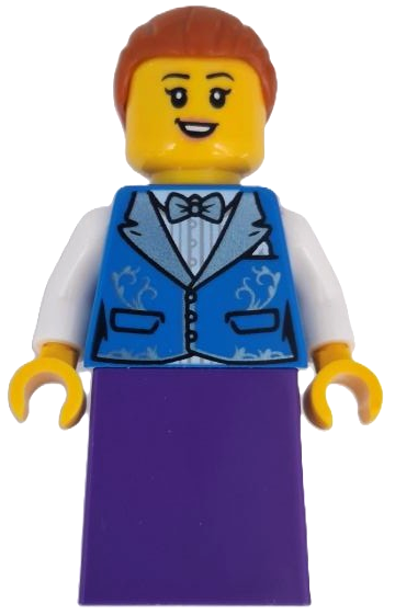 Wild West Train Passenger - Female, Blue Vest, Dark Purple Skirt, Dark Orange Hair with Bun adp197