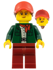 Safari Tourist - Female, Dark Green Jacket, Dark Red Legs, Red Ball Cap with Reddish Brown Ponytail cty1099
