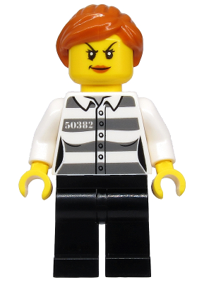 Police - Jail Prisoner 50382 Prison Stripes, Female, Black Legs, Scowl with Peach Lips, Orange Ponytail cty1129