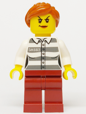 Police - Jail Prisoner 50382 Prison Stripes, Female, Dark Red Legs, Scowl with Peach Lips, Orange Ponytail cty1275