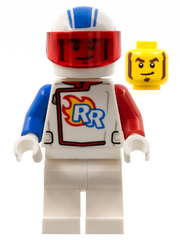 Rocket Racer - Stuntz Driver, White Jumpsuit with Blue and Red Arms, White Helmet, Trans-Red Visor cty1319