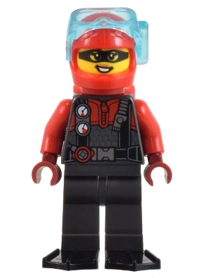 Police - Crook, Female, Red and Pearl Dark Gray Diving Suit, Black Flippers, Red Helmet and Air Tanks, Trans-Light Blue Diver Mask (Betsy Bass) cty1448