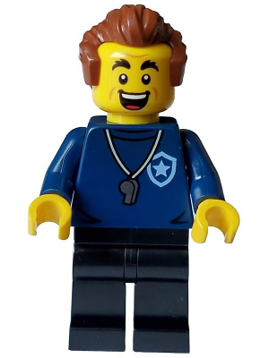 Police - City Trainer Academy Male, Dark Blue Shirt, Silver Whistle, Black Legs, Reddish Brown Hair, Open Mouth cty1559