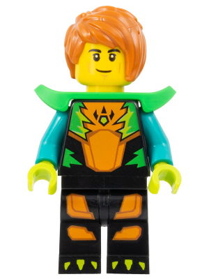 Stuntz Driver - Male, Black Jumpsuit with Orange Trim and Dark Turquoise Arms, Bright Green Shoulder Pads, Dark Orange Hair cty1575