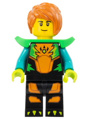 Stuntz Driver - Male, Black Jumpsuit with Orange Trim and Dark Turquoise Arms, Bright Green Shoulder Pads, Dark Orange Hair cty1575