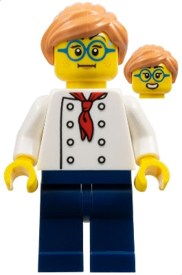 Pizza Chef - Female, White Torso with 8 Buttons, Dark Blue Legs, Nougat Hair, Glasses cty1646