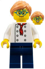 Pizza Chef - Female, White Torso with 8 Buttons, Dark Blue Legs, Nougat Hair, Glasses cty1646