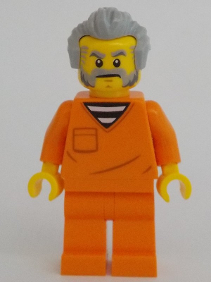 Police - City Jail Prisoner Male, Orange Prison Jumpsuit, Light Bluish Gray Hair, Beard and Sideburns cty1701