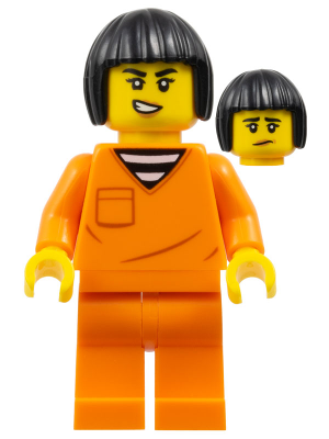 Police - City Jail Prisoner Female, Orange Prison Jumpsuit, Black Bob Cut Hair Short cty1704