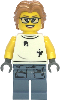 Scrapyard Worker - Female, White Sleeveless Shirt with Oil Stains, Sand Blue Legs with Shirt Sleeves with Oil Stains, Medium Nougat Wavy Hair, Glasses cty1856