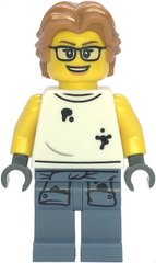Scrapyard Worker - Female, White Sleeveless Shirt with Oil Stains, Sand Blue Legs with Shirt Sleeves with Oil Stains, Medium Nougat Wavy Hair, Glasses cty1856