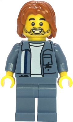Scrapyard Worker - Male, Sand Blue Mechanic Uniform over White Shirt, Sand Blue Legs, Dark Orange Mid-Length Tousled Hair, Stubble cty1858
