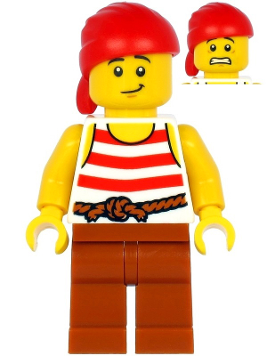Pirate - Red Bandana, White Shirt with Red Stripes, Dark Orange Legs pi187