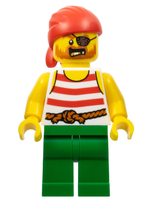Pirate - Male, Red Bandana, White Shirt with Red Stripes, Green Legs, Eye Patch pi190