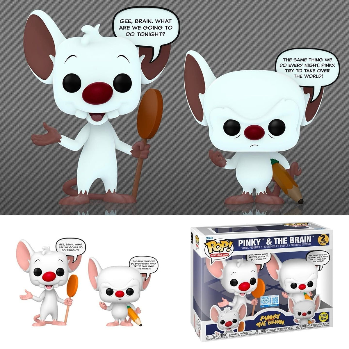 Funko Pop! Animation: Pinky And The Brain - Pinky & The Brain 2pk [Funko Special Edition - Glow-In-The-Dark (GITD)] *PREORDER*