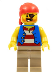 Pirate Man, Striped Red and White Shirt Under Blue Vest, Red Bandana, Left Eye Patch and 3 Gold Teeth, Dark Tan Legs twn332